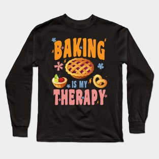 BAKING IS MY THERAPY CUTE TOP GIRLS WOMEN FUN TRENDY FASHION Long Sleeve T-Shirt